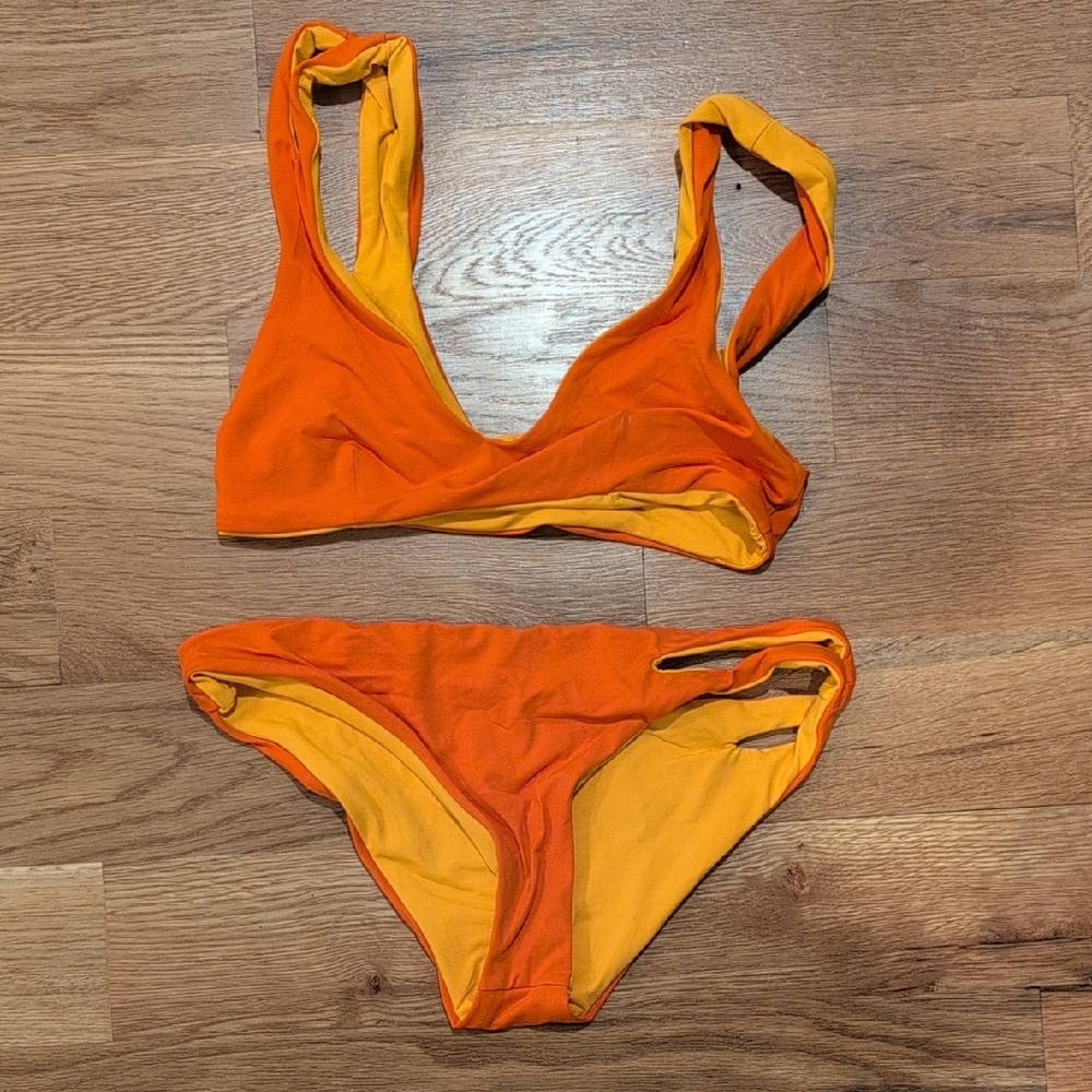 L*Space XS reversible Orange Bikini Set